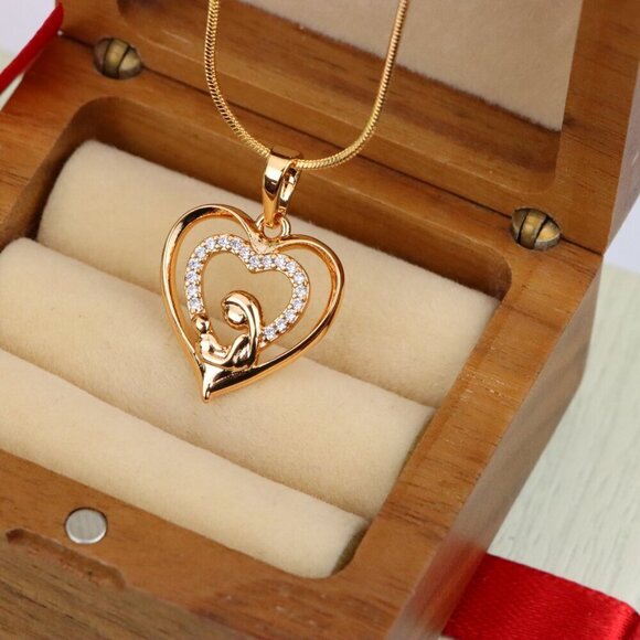 "Rose Gold Mother and Child Heart Pendant with Sparkling CZ Accents, XPPT1377 - Picture 7 of 13